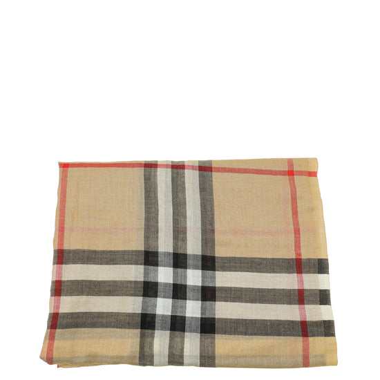 Burberry Brown Multicolor House Check Gauze Silk Wool  Scarf