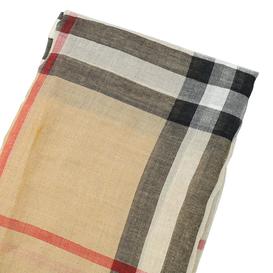 Burberry Brown Multicolor House Check Gauze Silk Wool  Scarf