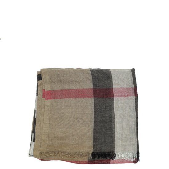 Burberry Brown Multicolor House Check Gauze Scarf