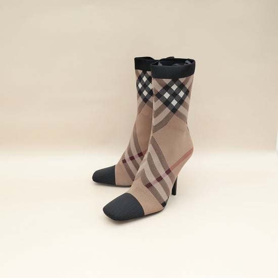 Burberry Bicolor Knit Check Dolman Sock Boots 39