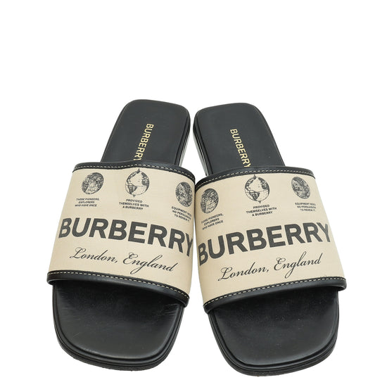 Burberry Beige Carolyn Logo Flat Slide Sandals 37-Burberry-THE CLOSET