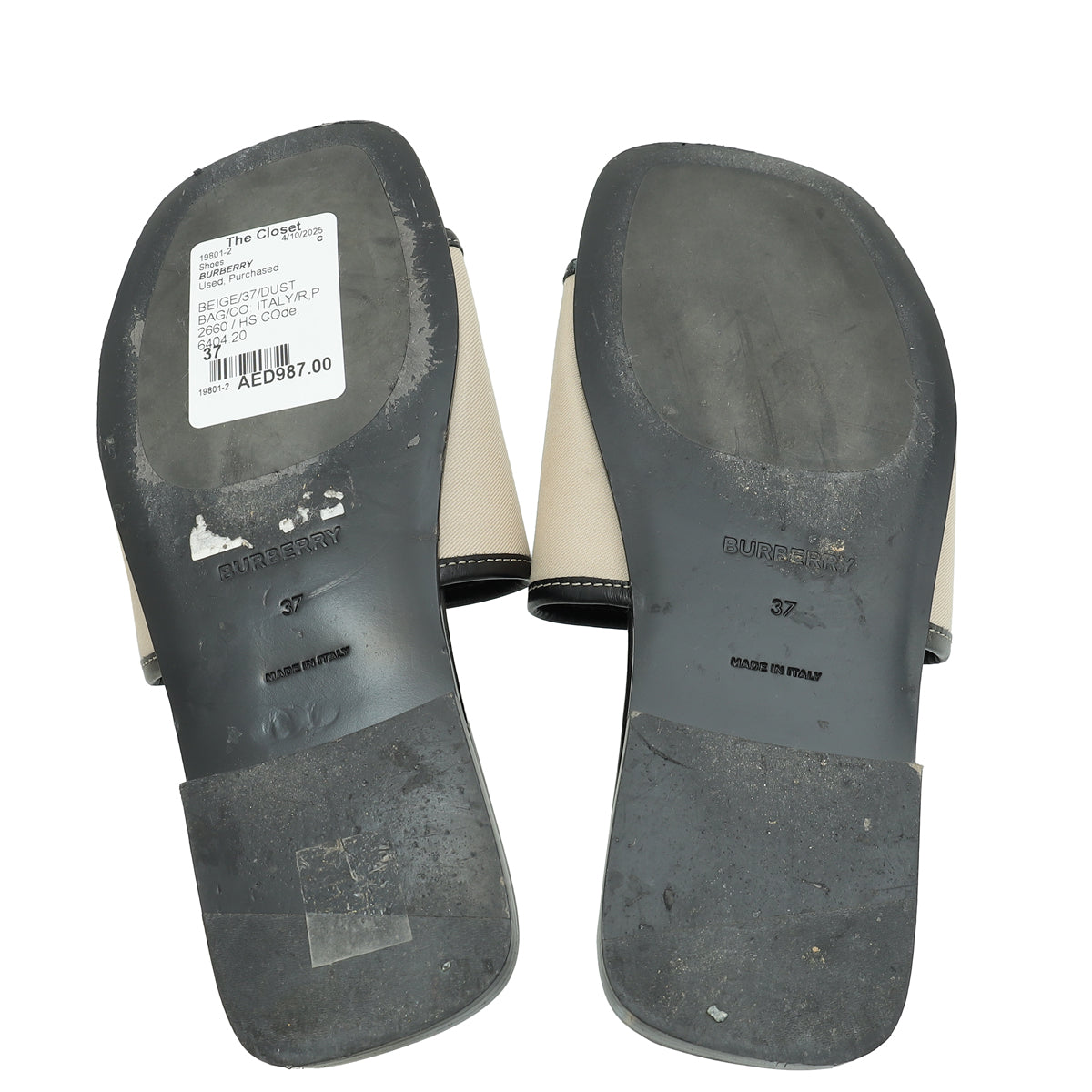 Burberry Beige Carolyn Logo Flat Slide Sandals 37-Burberry-THE CLOSET