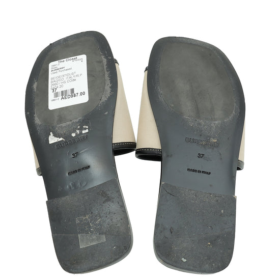 Burberry Beige Carolyn Logo Flat Slide Sandals 37-Burberry-THE CLOSET