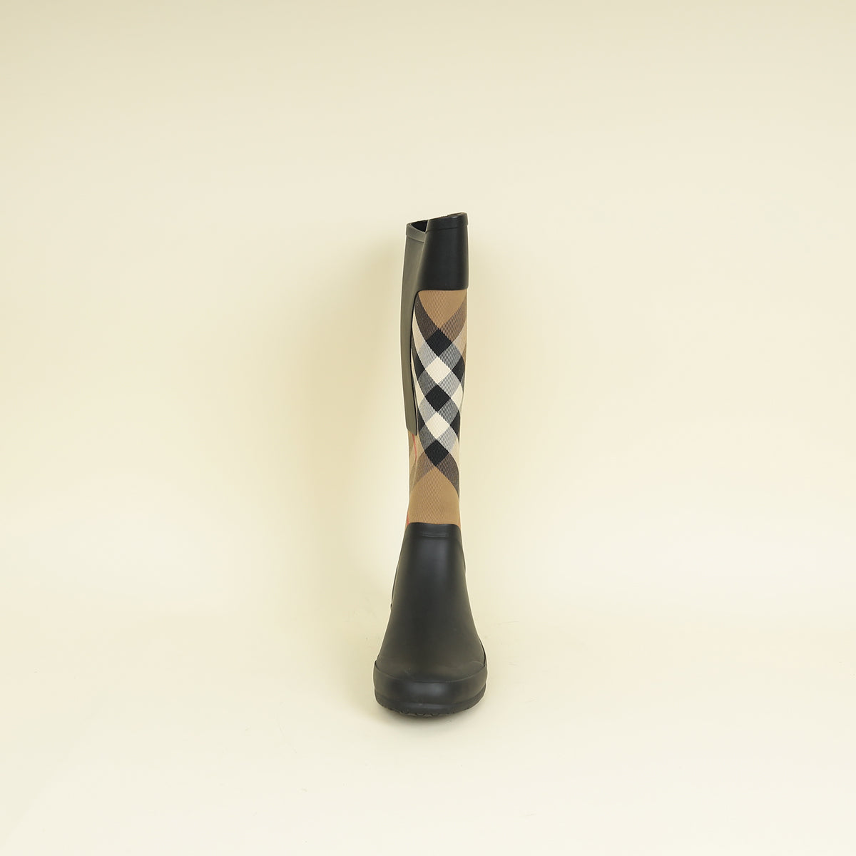 Burberry Bicolor Check Rubber Knee High Rain Rider Boots 37