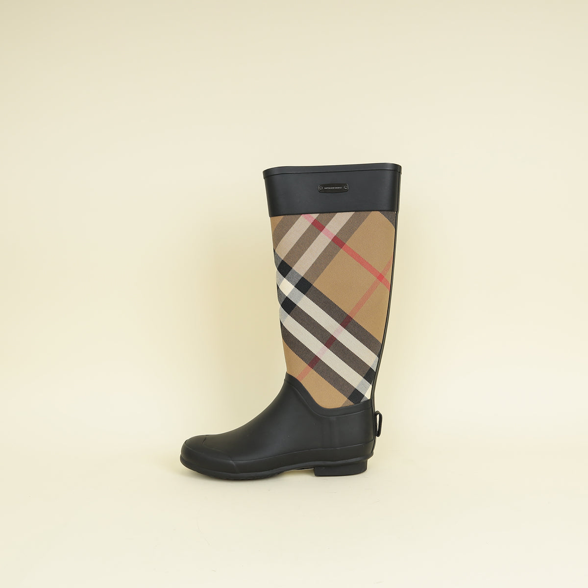 Burberry Bicolor Check Rubber Knee High Rain Rider Boots 37