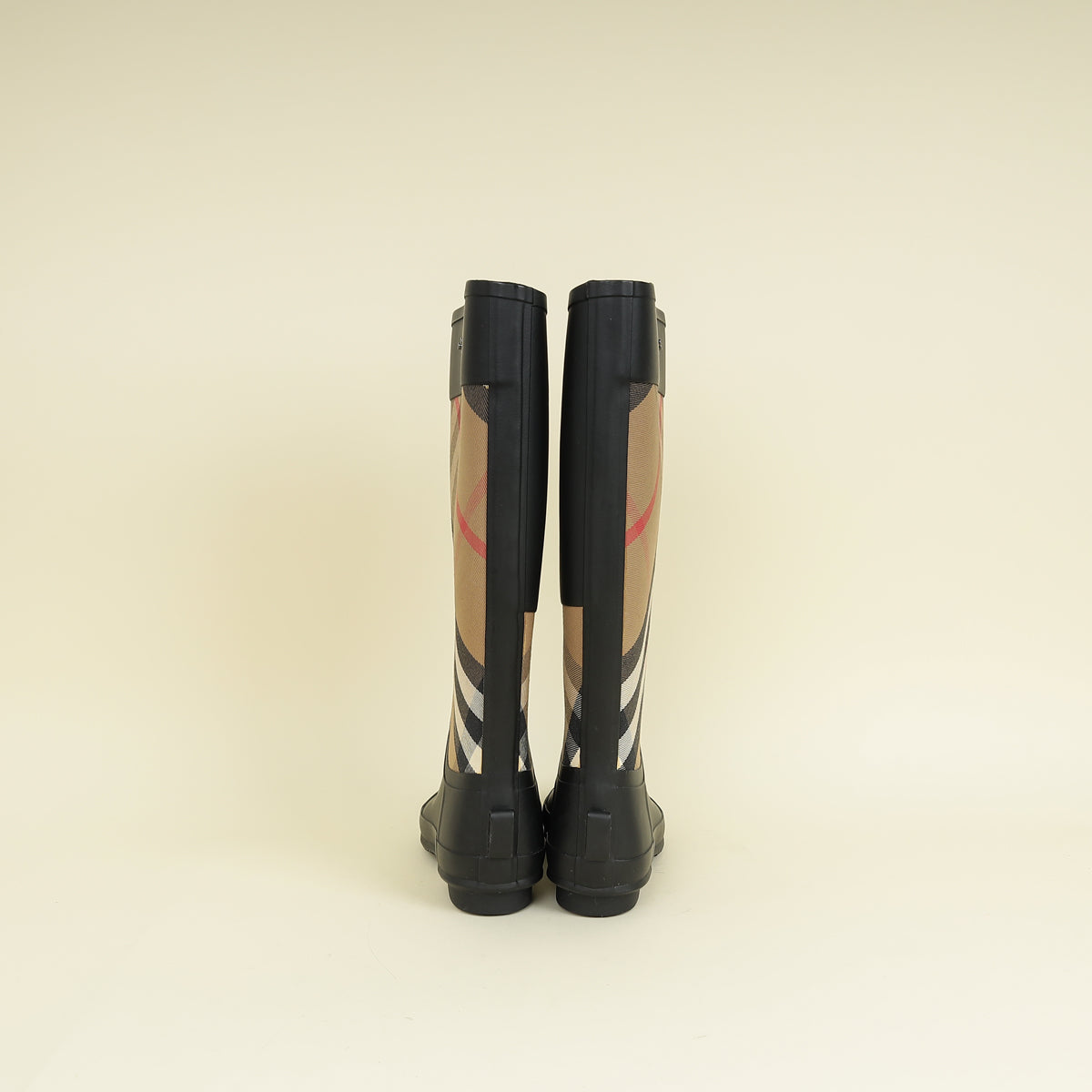 Burberry Bicolor Check Rubber Knee High Rain Rider Boots 37