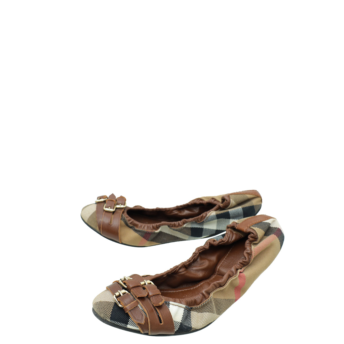 Burberry Bicolor Housecheck Bridle Flat Ballerina 38-Burberry-THE CLOSET