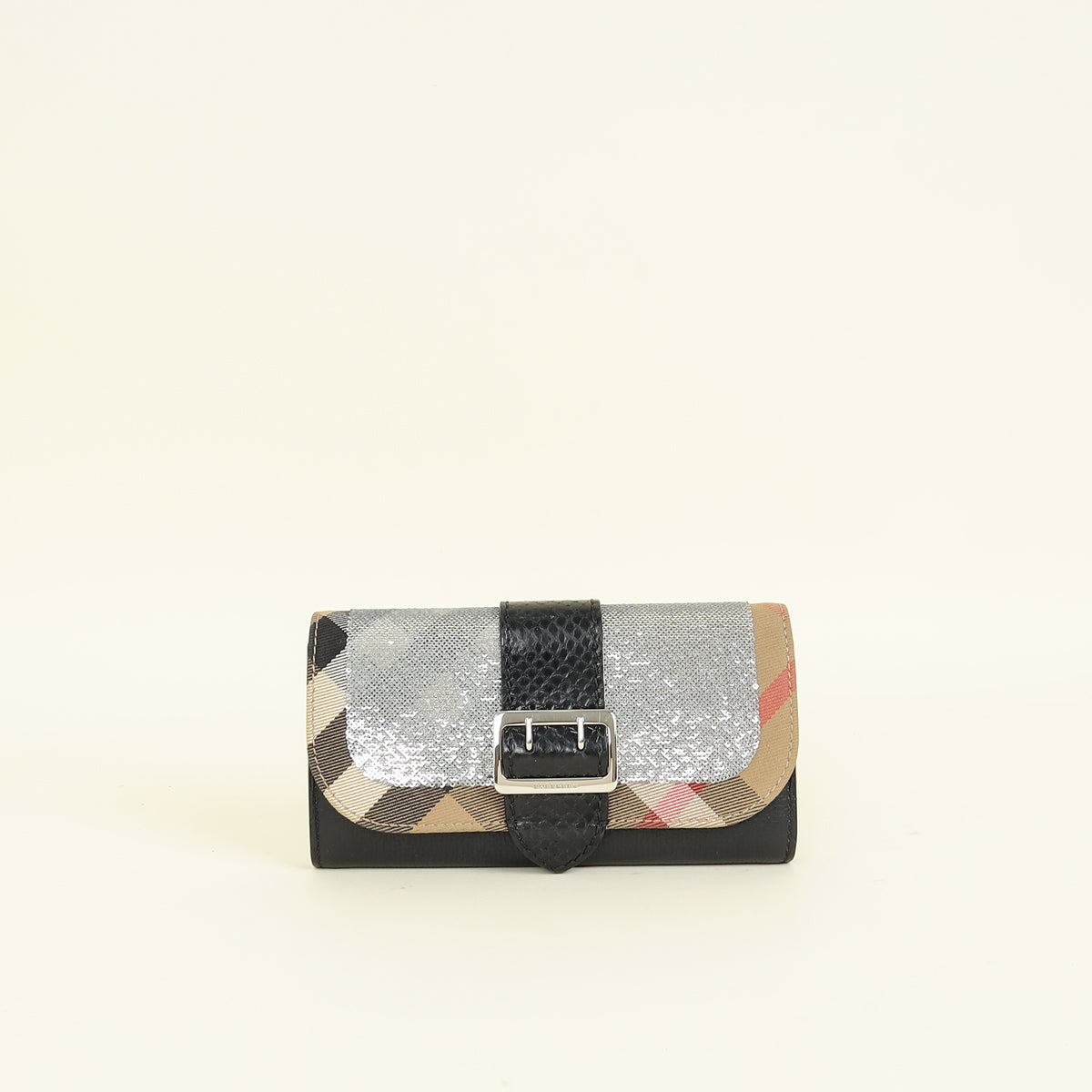 Burberry Bicolor Nova Check Buckle Sequins Continental Wallet