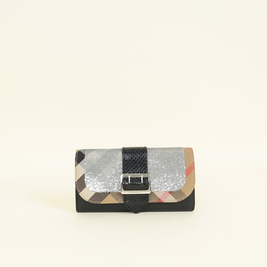 Burberry Bicolor Nova Check Buckle Sequins Continental Wallet