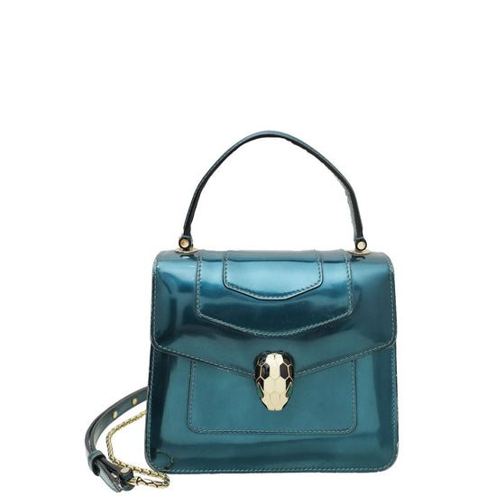 Load image into Gallery viewer, Bvlgari Blue Teal Serpenti Forever Top Handle Small Bag
