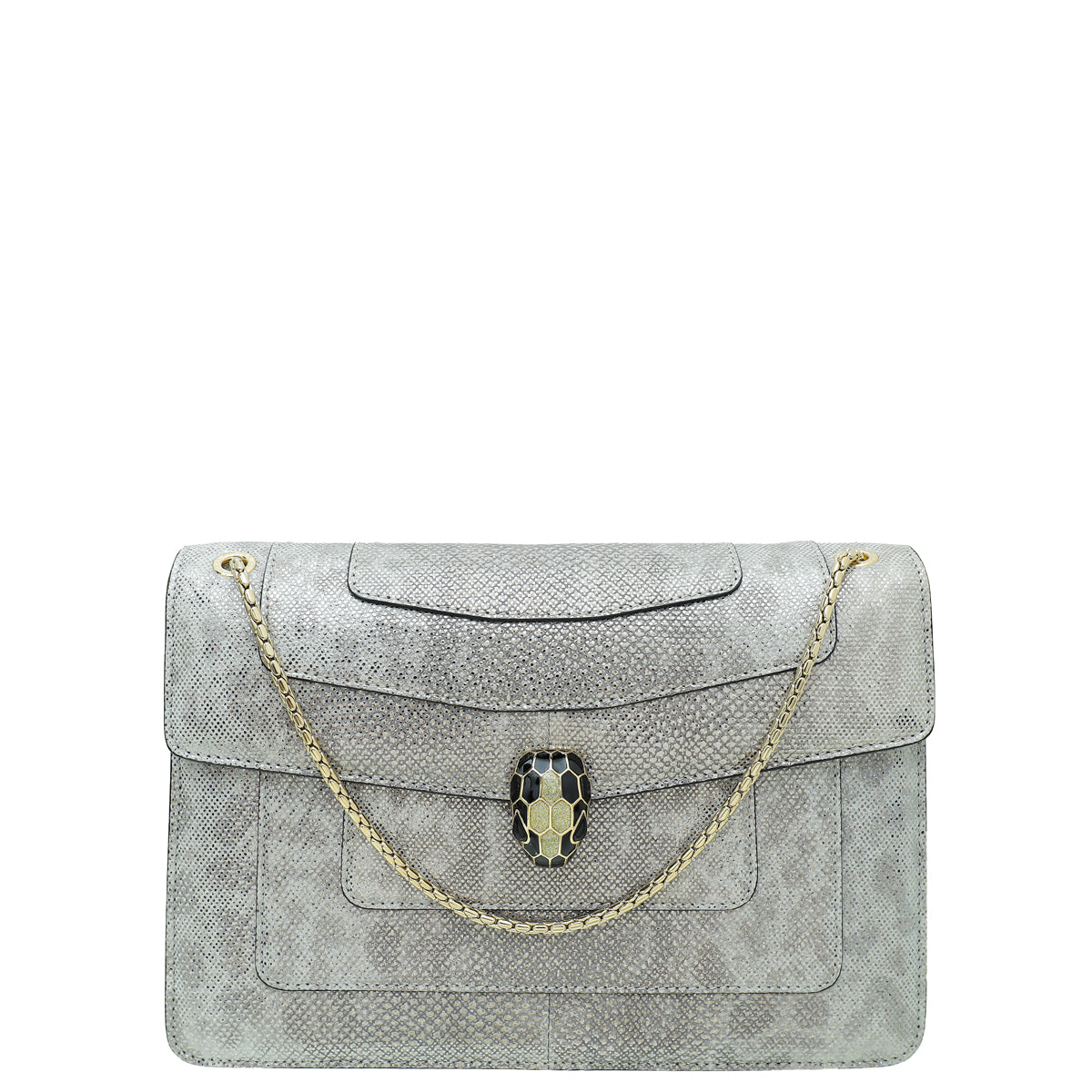 Bvlgari Serpenti Metallic Grey Karung Forever Medium Shoulder Bag-Bvlgari-THE CLOSET