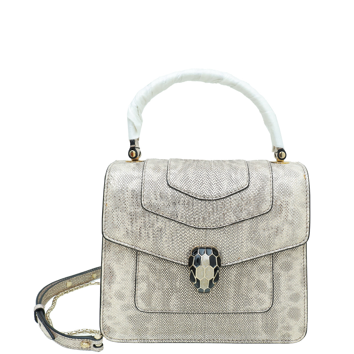 Bvlgari Metallic Beige Karung Serpenti Forever Small Top Handle Bag-Bvlgari-THE CLOSET