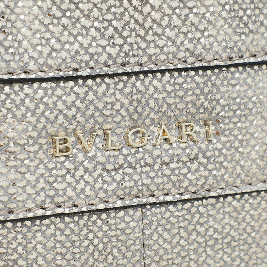 Bvlgari Metallic Beige Karung Serpenti Forever Small Top Handle Bag