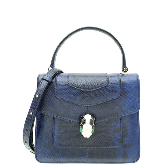 Bvlgari Navy Blue Karung Serpenti Forever Top Handle Bag