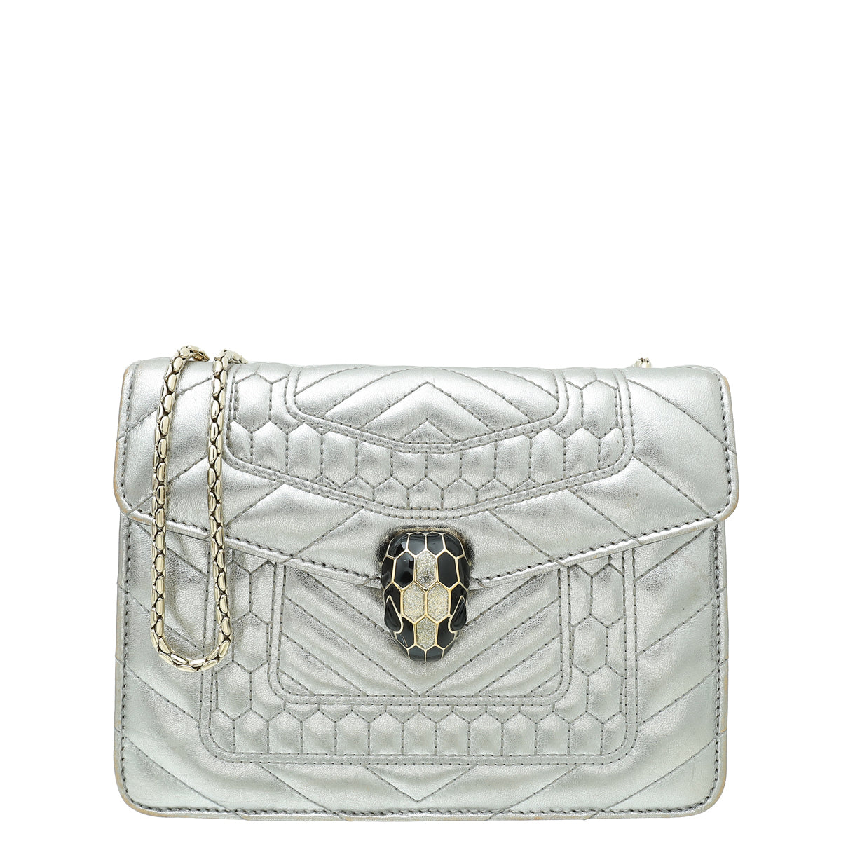 Bvlgari Metallic Silver Serpenti Forever Quilted Scaglie Flap Bag