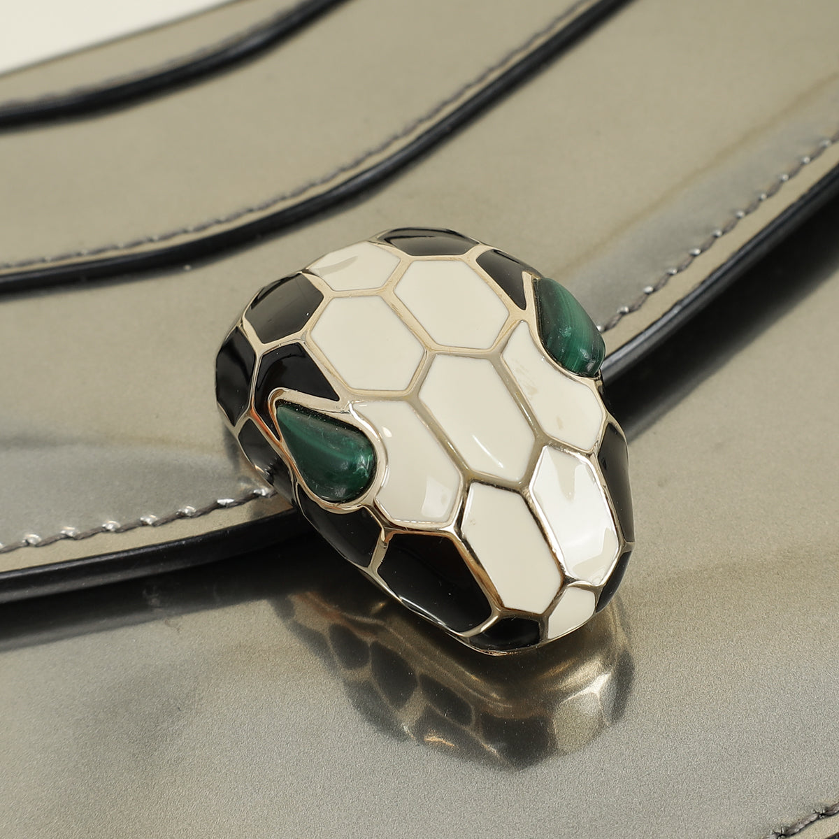 Bvlgari Metallic Grey Serpenti Forever Top Handle Small Bag