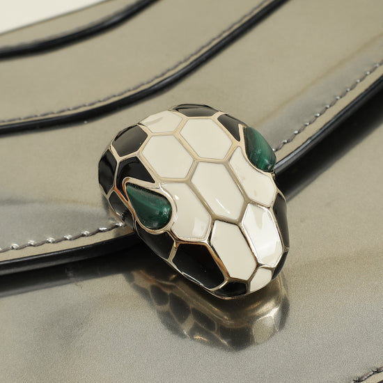 Bvlgari Metallic Grey Serpenti Forever Top Handle Small Bag