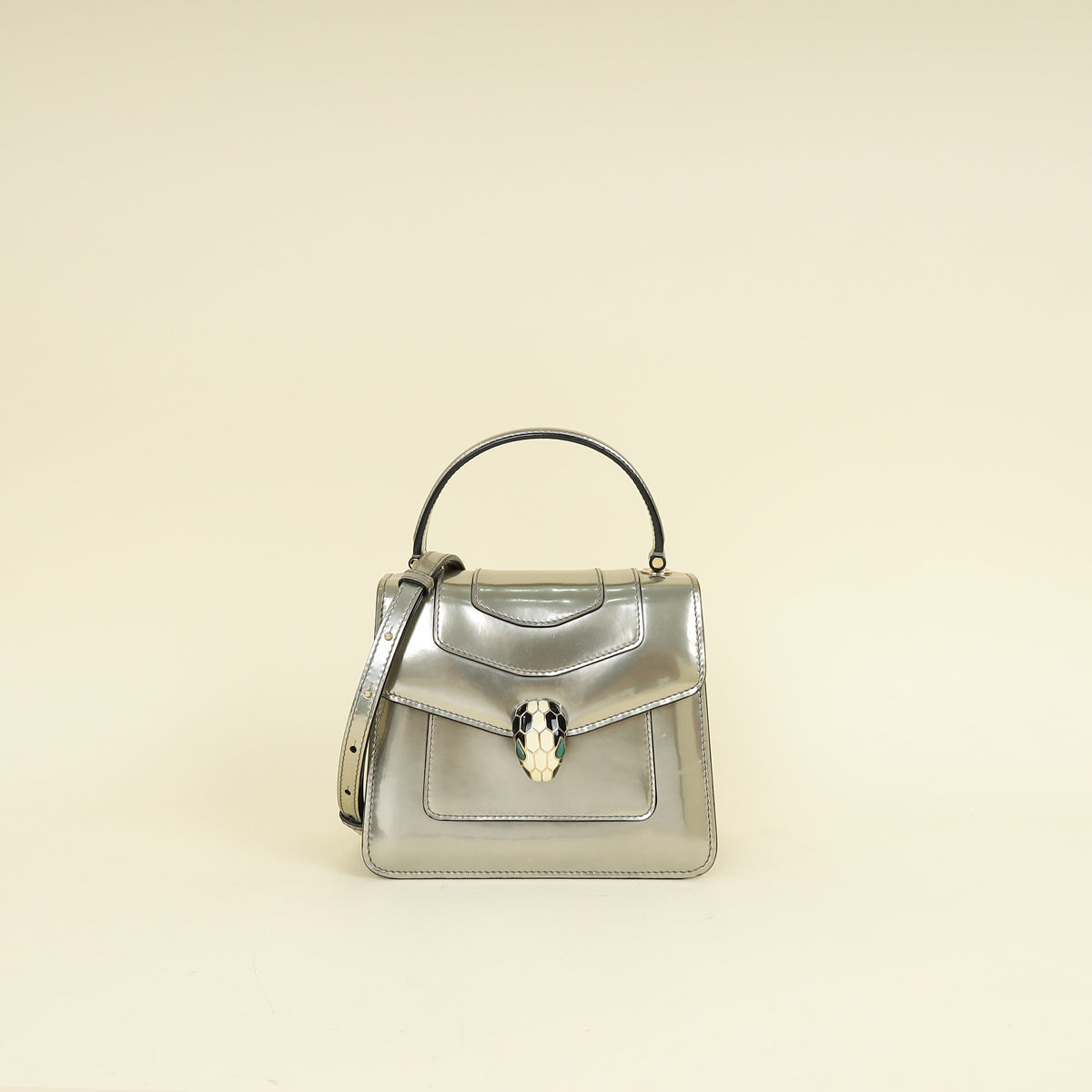 Bvlgari Metallic Grey Serpenti Forever Top Handle Small Bag