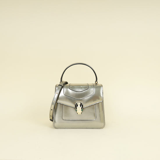 Bvlgari Metallic Grey Serpenti Forever Top Handle Small Bag