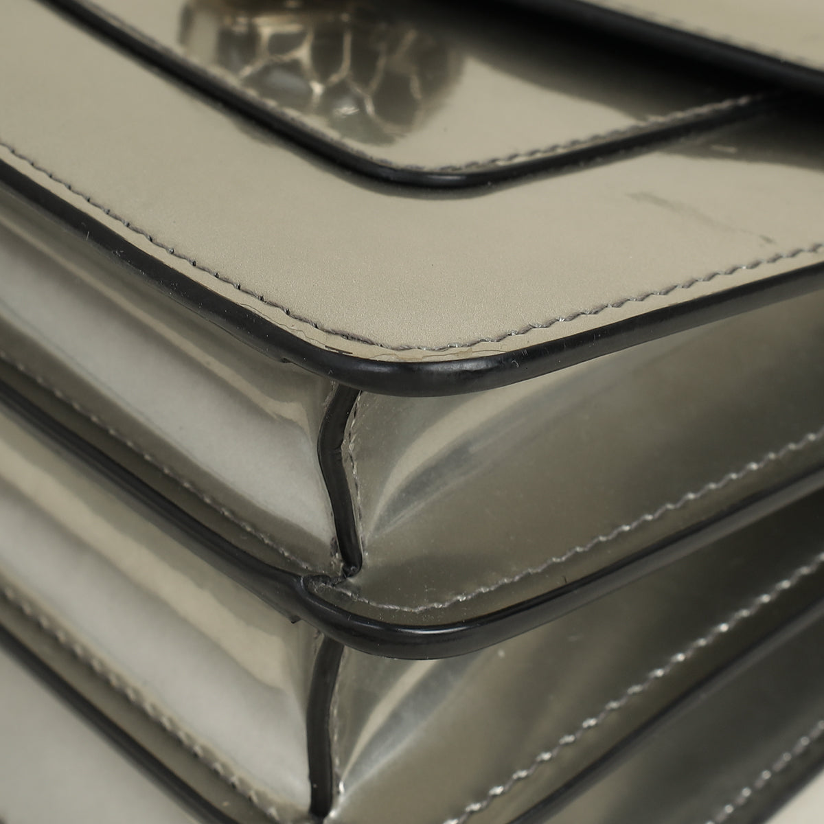 Bvlgari Metallic Grey Serpenti Forever Top Handle Small Bag