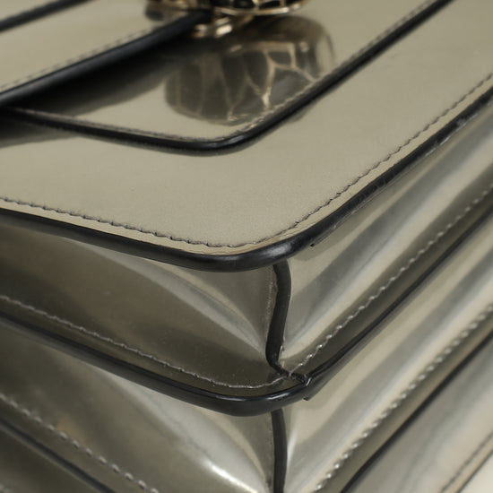 Bvlgari Metallic Grey Serpenti Forever Top Handle Small Bag