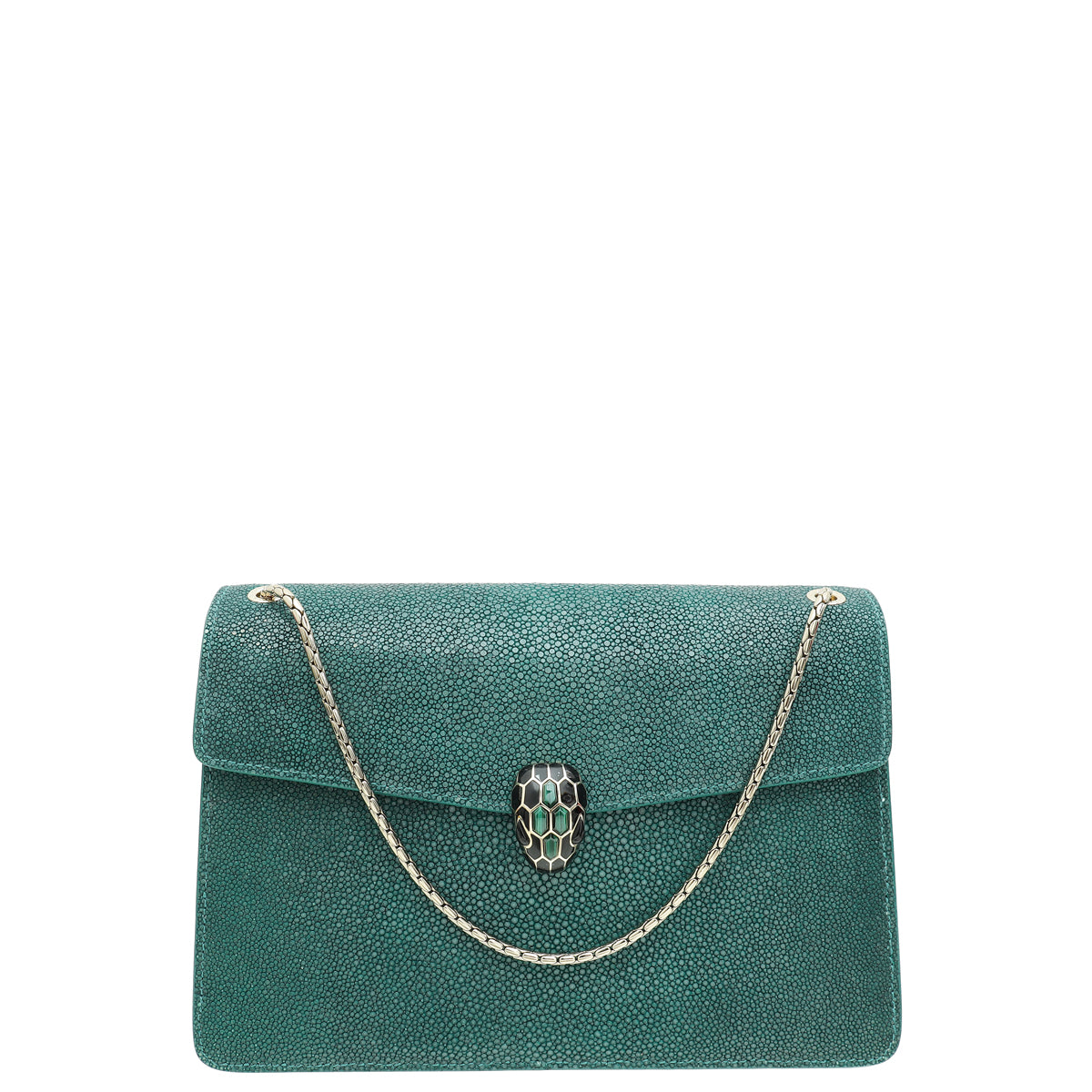 Bvlgari Emerald Green Stingray Galuchat Serpenti Forever Medium Shoulder Bag