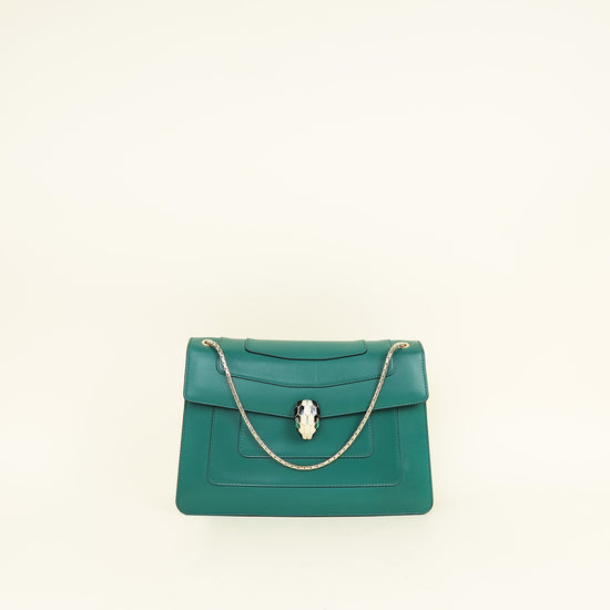 Bvlgari Green Serpenti Forever Flap Medium Shoulder Bag
