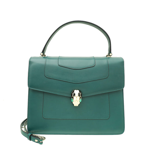 Bvlgari Forest Emerald Serpenti Forever Flap Medium Top Handle Shoulder Bag