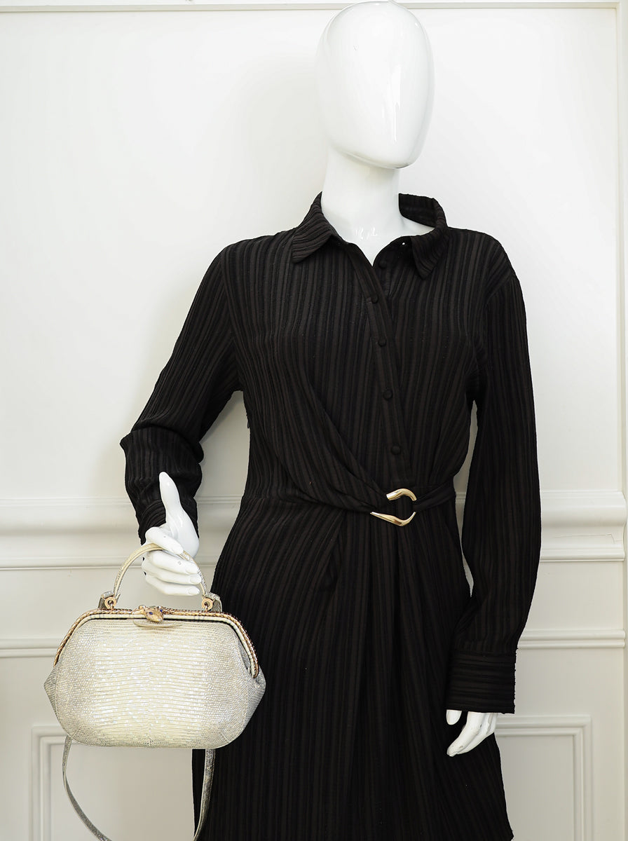 Bvlgari Metallic Ombre Gray Beige Iridescent Shiny Lizard Bag