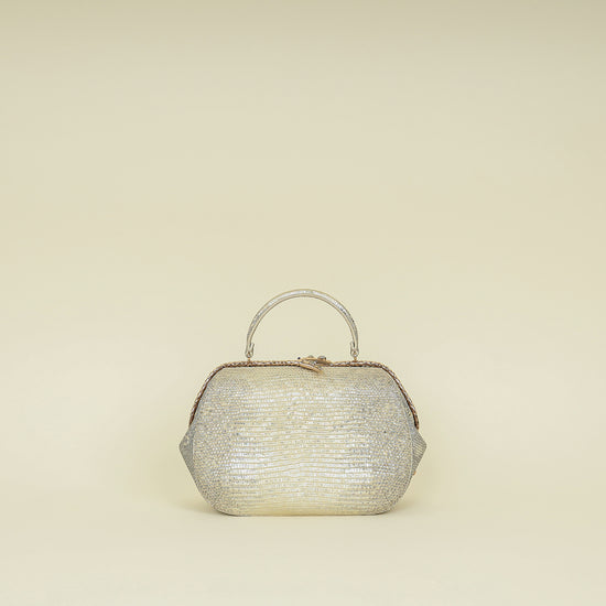 Bvlgari Metallic Ombre Gray Beige Iridescent Shiny Lizard Bag