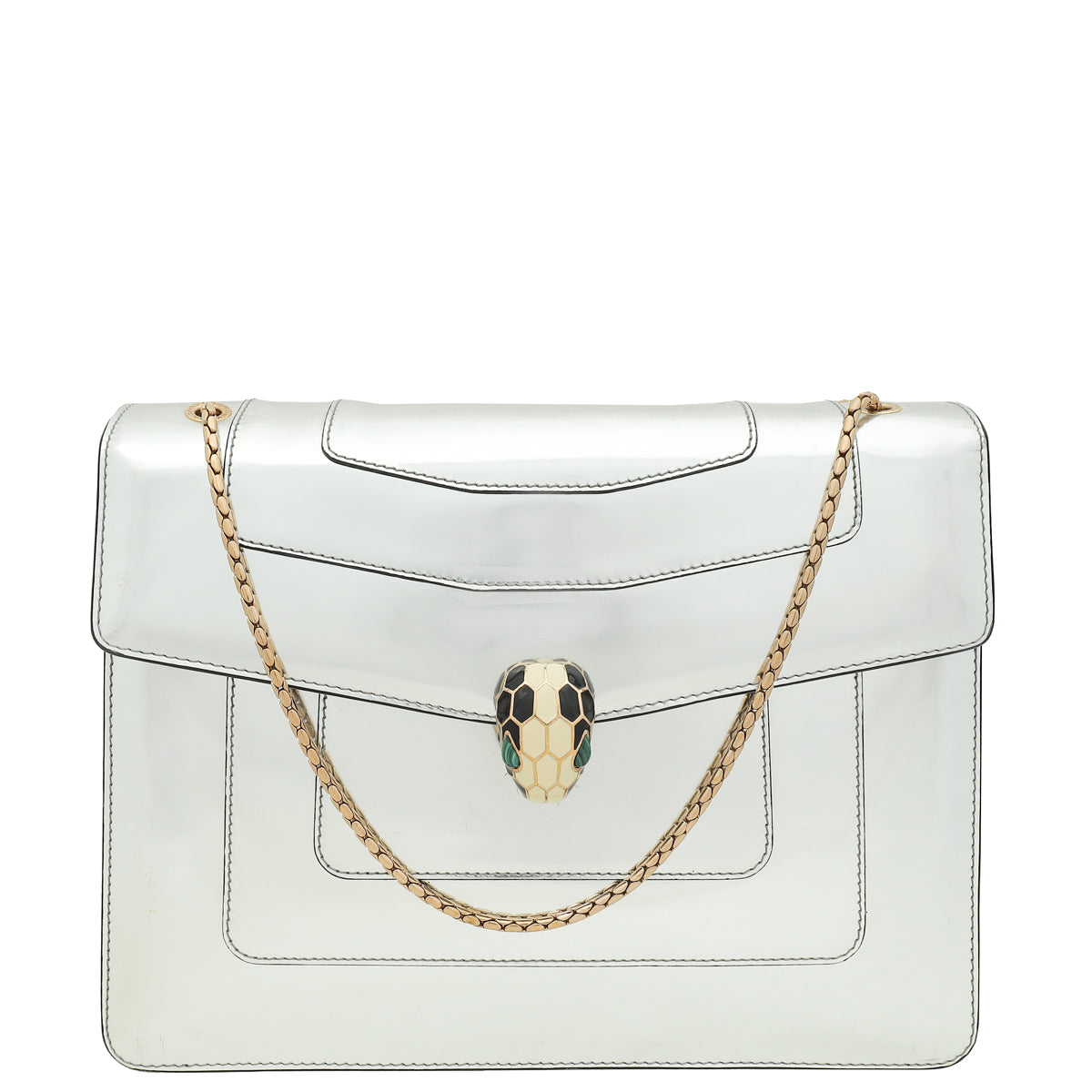 Bvlgari Silver Mirror Serpenti Forever Flap Chain Large Bag-Bvlgari-THE CLOSET