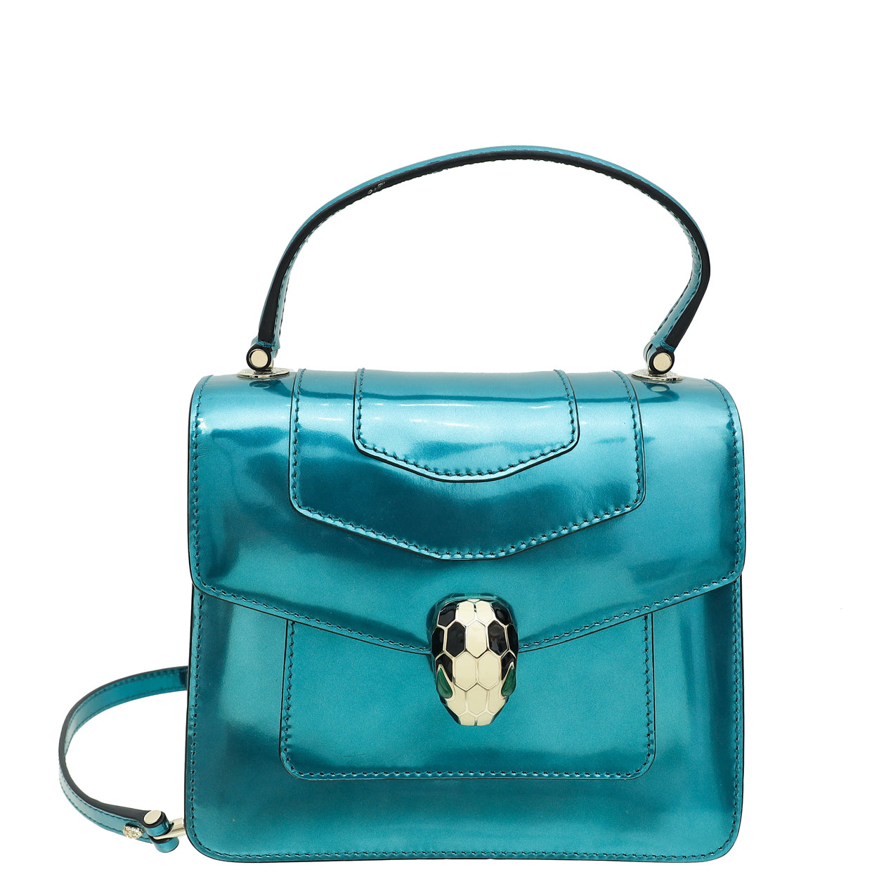 Bvlgari Blue Teal Serpenti Forever Top Handle Bag