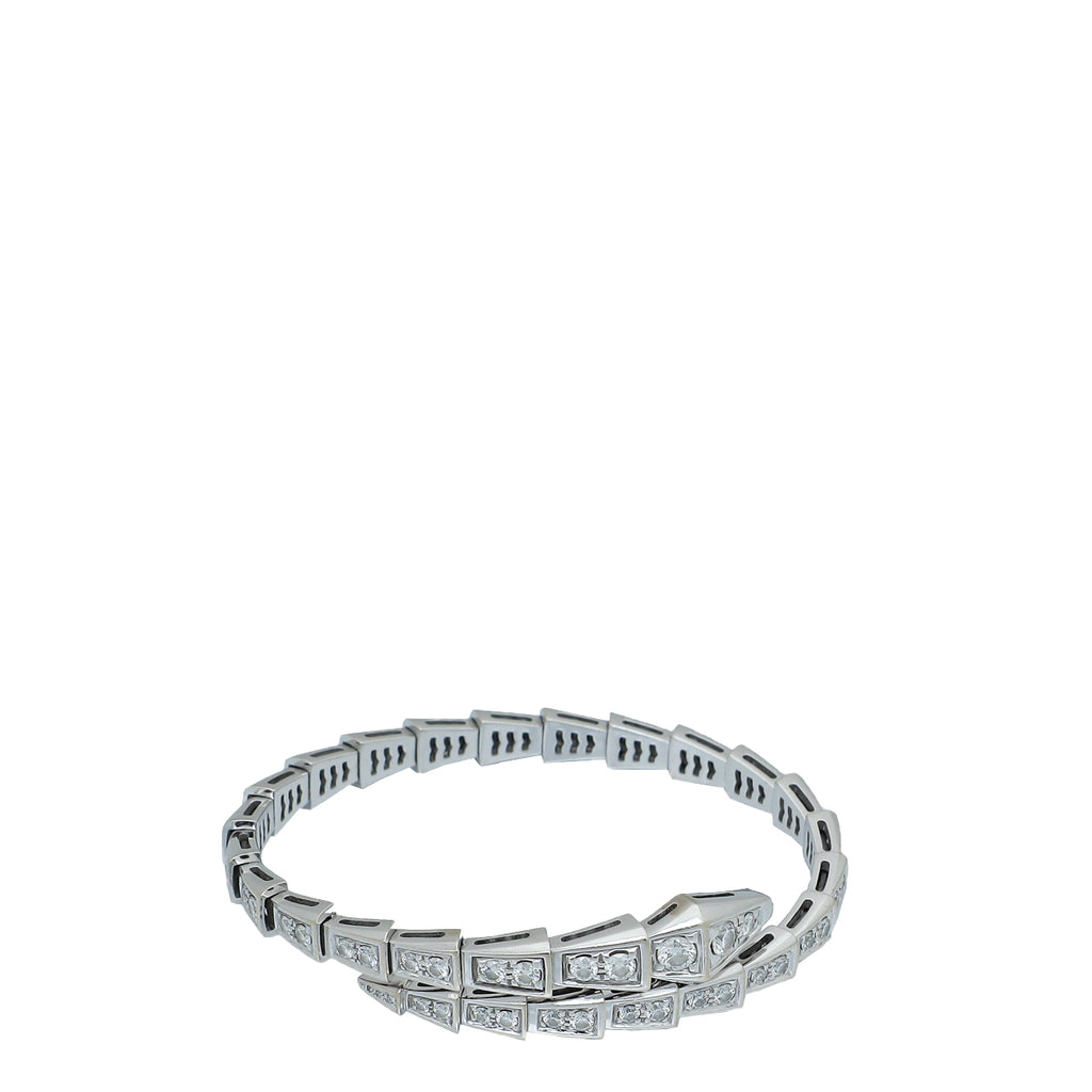 Bulgari Serpenti Viper one-coil slim bracelet in 18 kt white gold, set with  full pavé diamonds Ref.: 351844 - JewelryReluxe