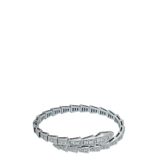 Bvlgari 18K White Gold Diamonds Serpenti Viper One-coil Slim Small Bracelet