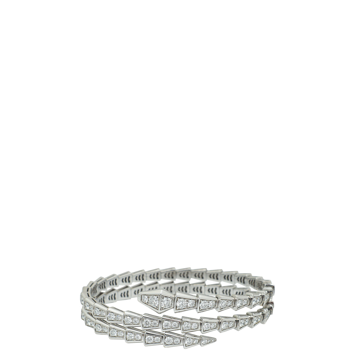 Bvlgari 18K White Gold Pave Diamonds Serpenti Viper 2 Coil Bracelet 17-Bvlgari-THE CLOSET