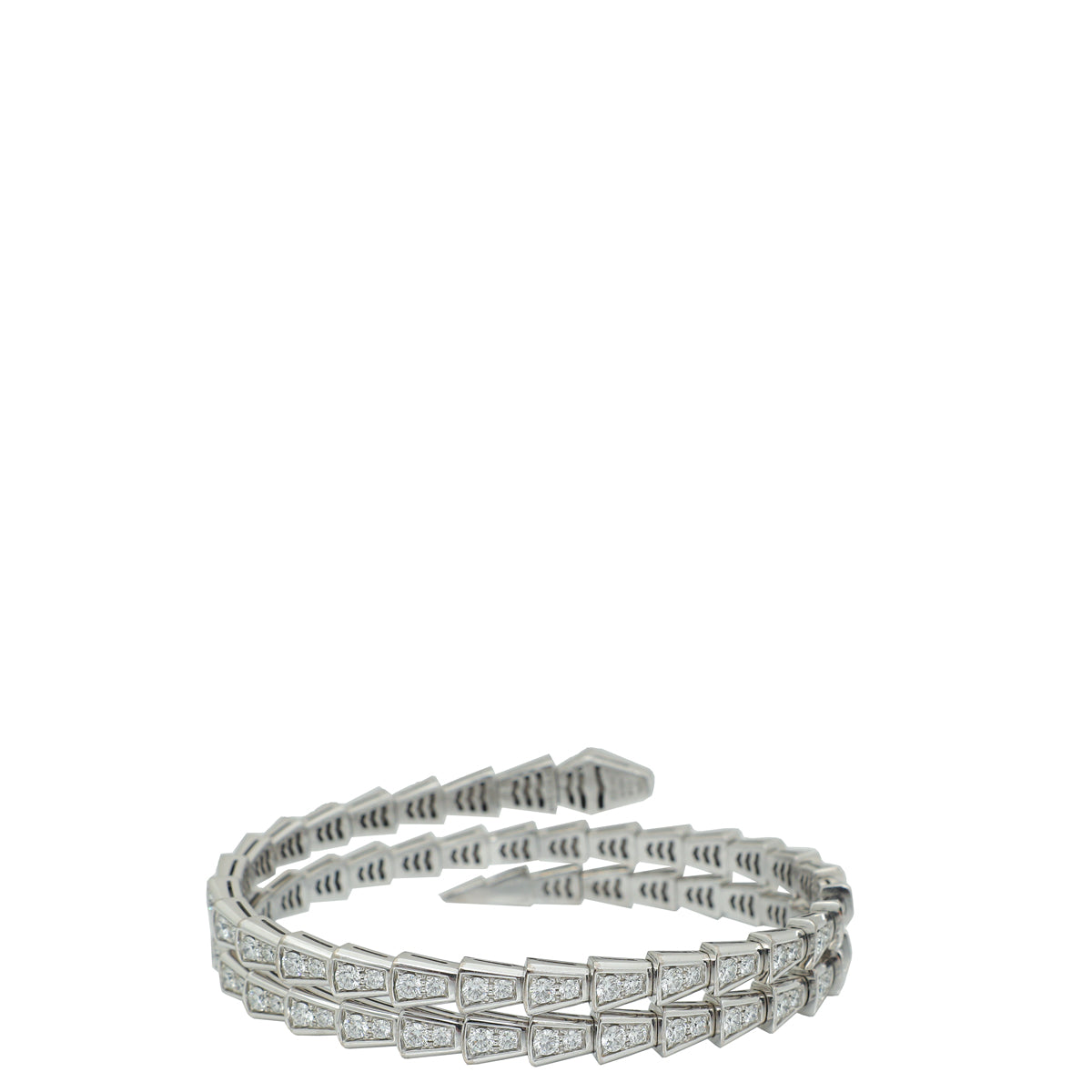 Bvlgari 18K White Gold Pave Diamonds Serpenti Viper 2 Coil Bracelet 17-Bvlgari-THE CLOSET