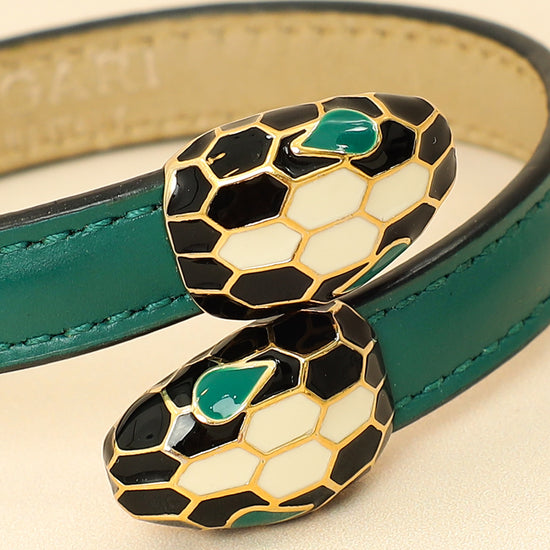 Bvlgari Emerald Green Serpenti Forever Leather Bracelet-Bvlgari-THE CLOSET