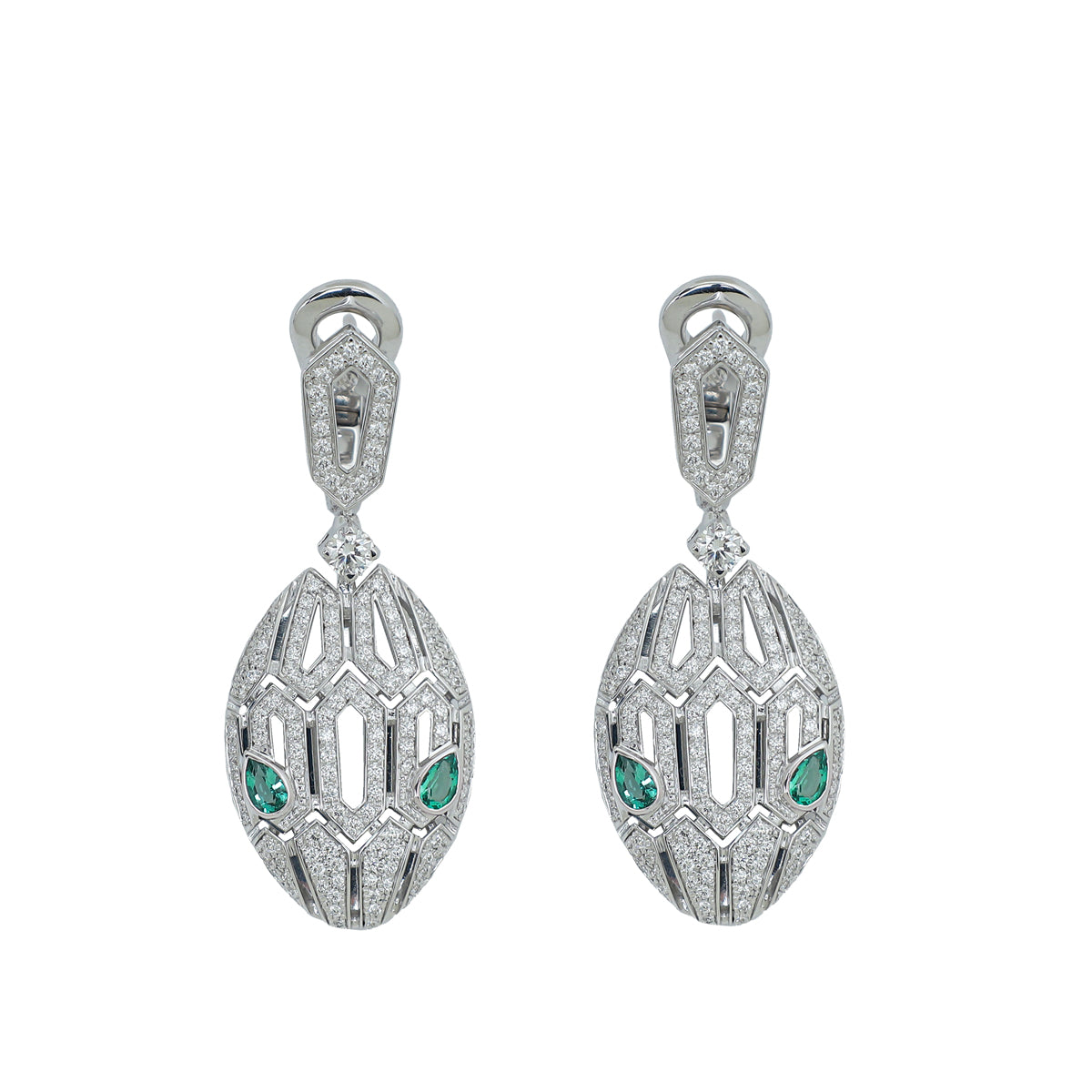 Bvlgari 18K White Gold Emeralds & Diamonds Serpenti Earrings-Bvlgari-THE CLOSET