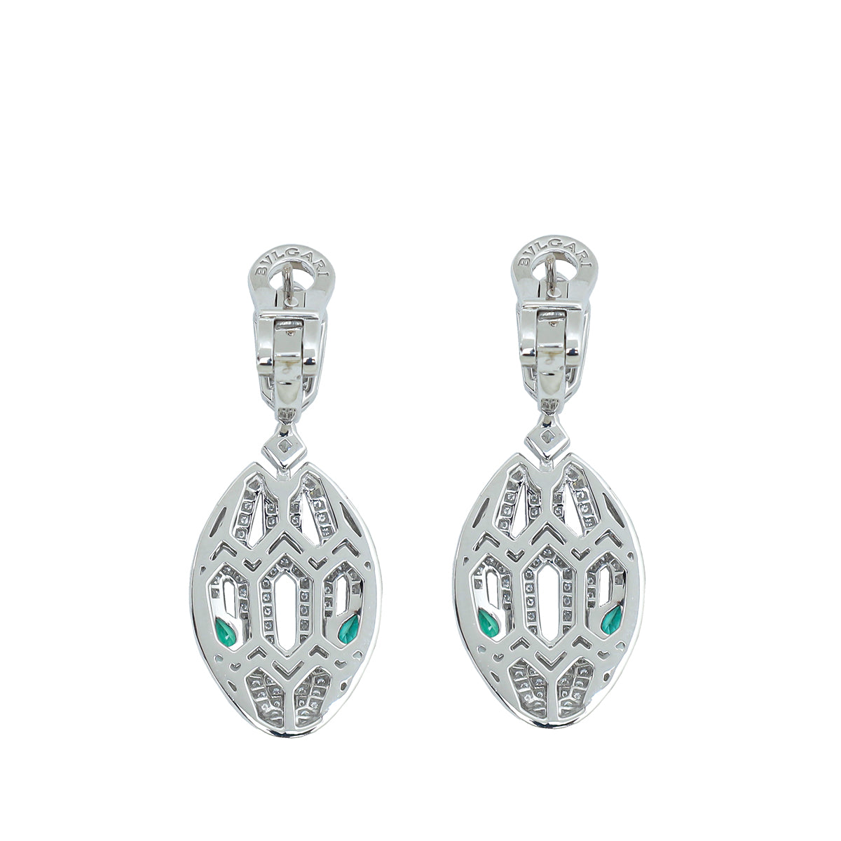 Bvlgari 18K White Gold Emeralds & Diamonds Serpenti Earrings-Bvlgari-THE CLOSET