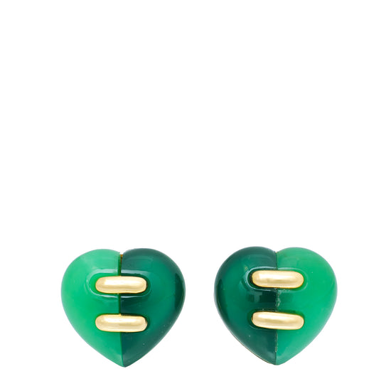 Bvlgari 18K Yellow Gold Chrysoprase & Green Jasper Heart Earrings