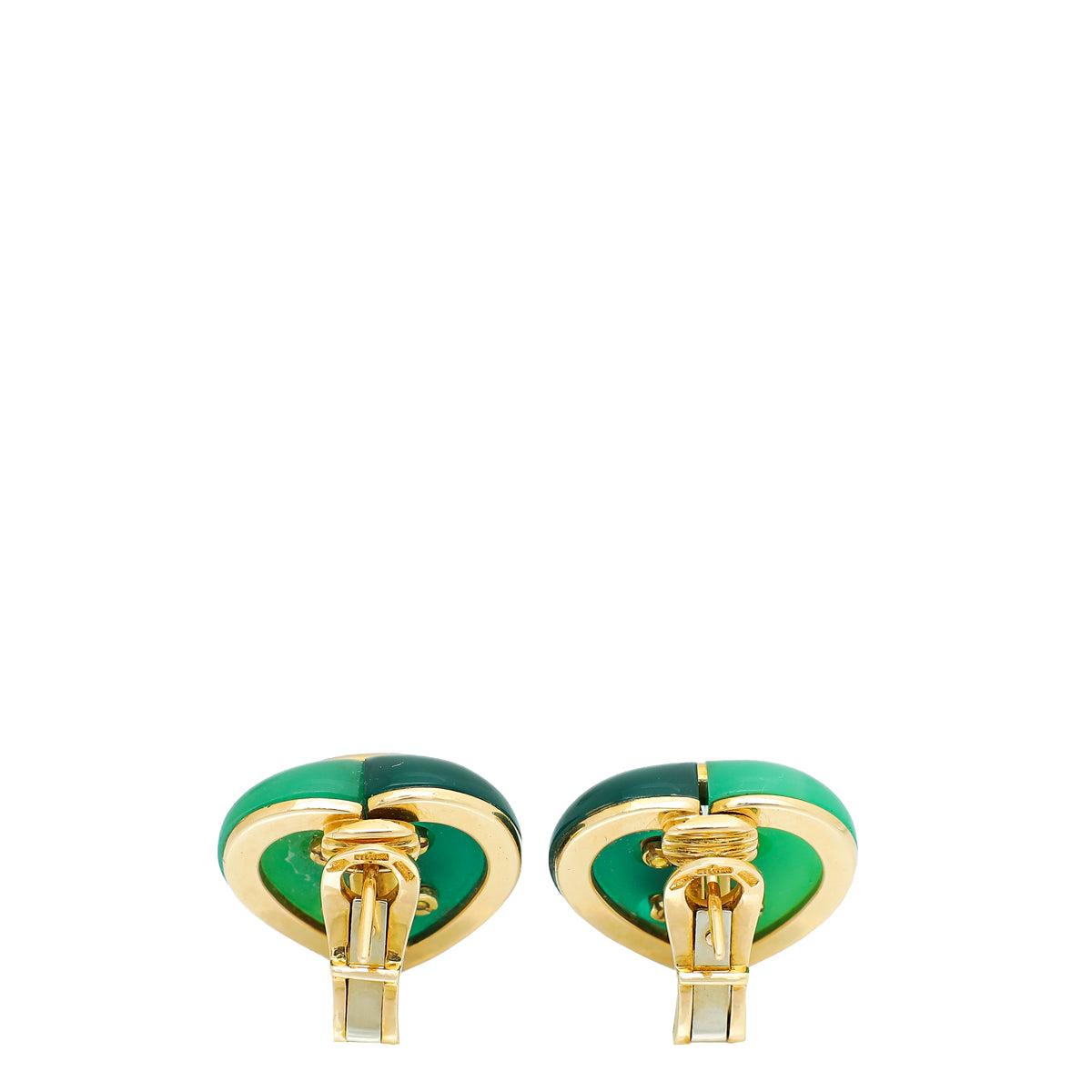 Bvlgari 18K Yellow Gold Chrysoprase & Green Jasper Heart Earrings-Bvlgari-THE CLOSET