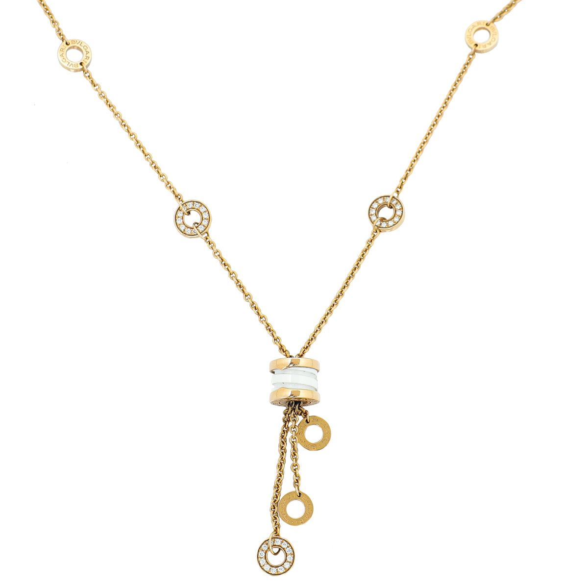 Bvlgari 18K Rose Gold Diamond White Ceramic B.Zero1 Station Necklace-Bvlgari-THE CLOSET