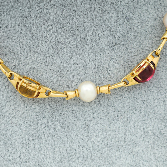 Bvlgari 18K Yellow Gold Diamond, Pearl, Topaz, Tourmaline & Citrine Allegra Necklace