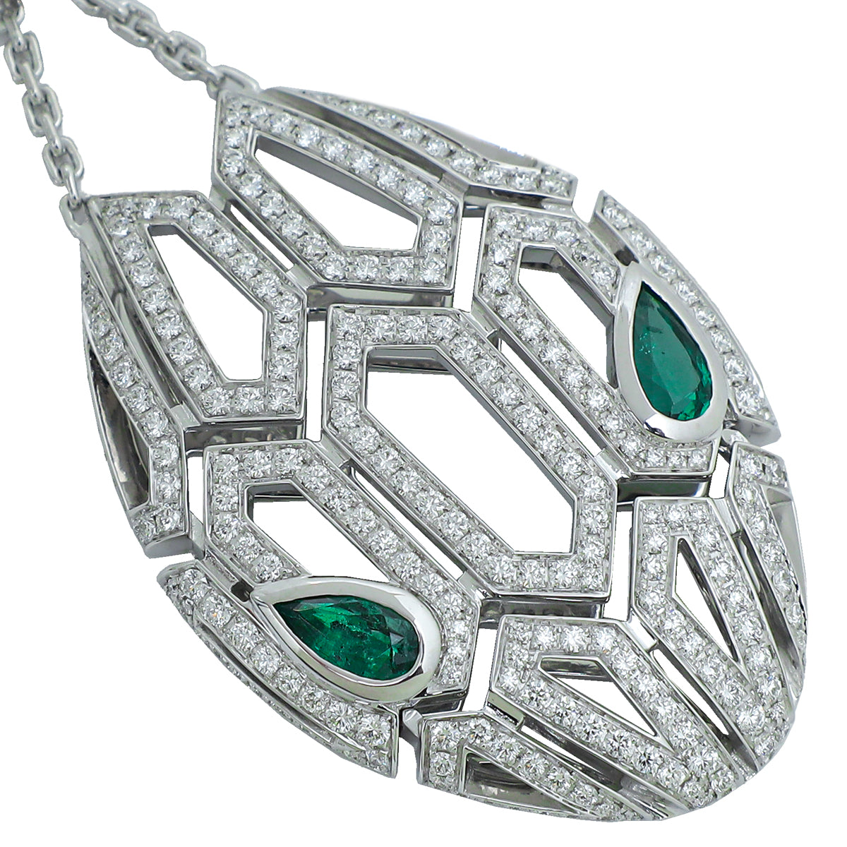 Bvlgari 18K White Gold Emeralds & Diamonds Serpenti Necklace-Bvlgari-THE CLOSET