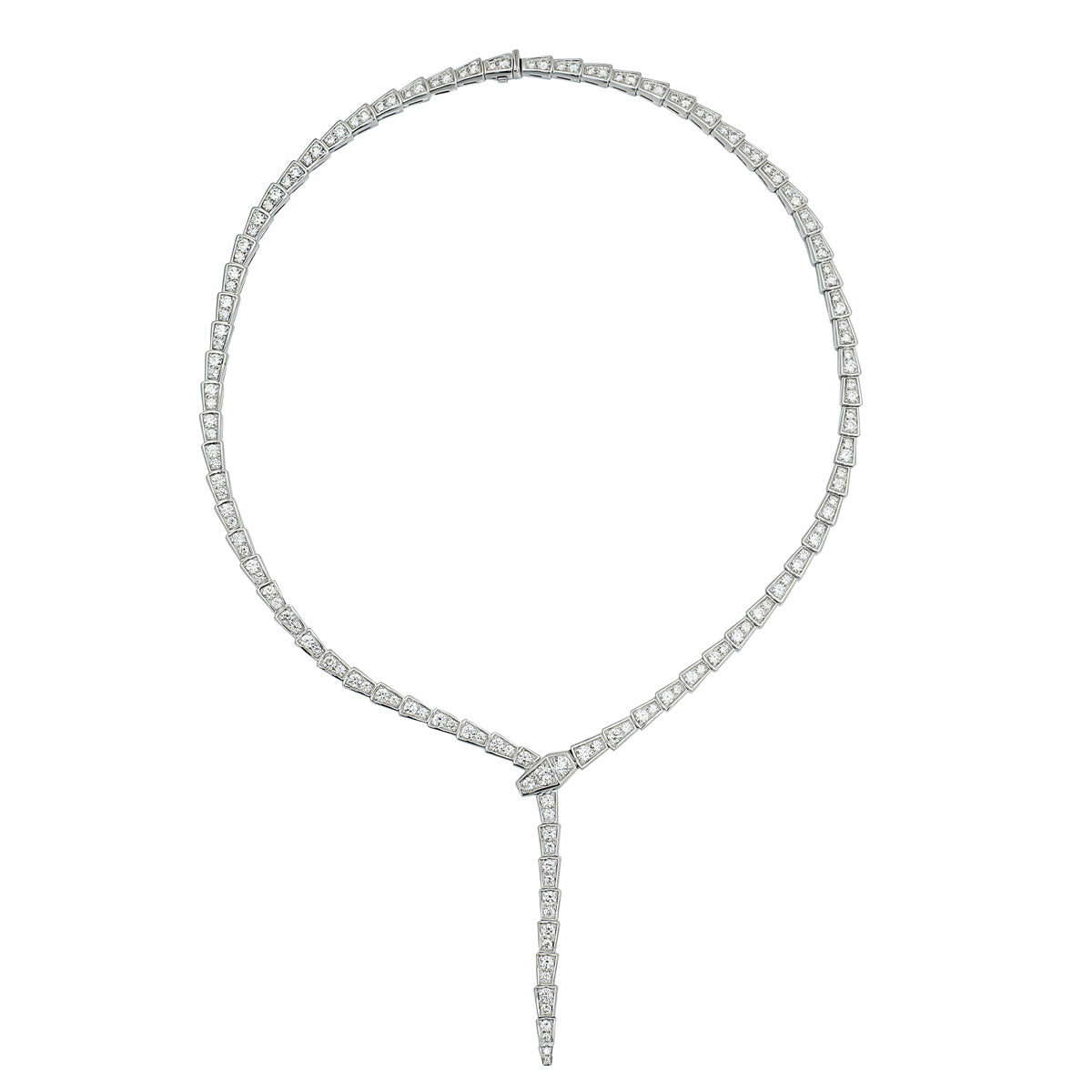 Bvlgari 18K White Gold Serpenti Viper Slim Necklace W/ Full Pave Diamonds-Bvlgari-THE CLOSET