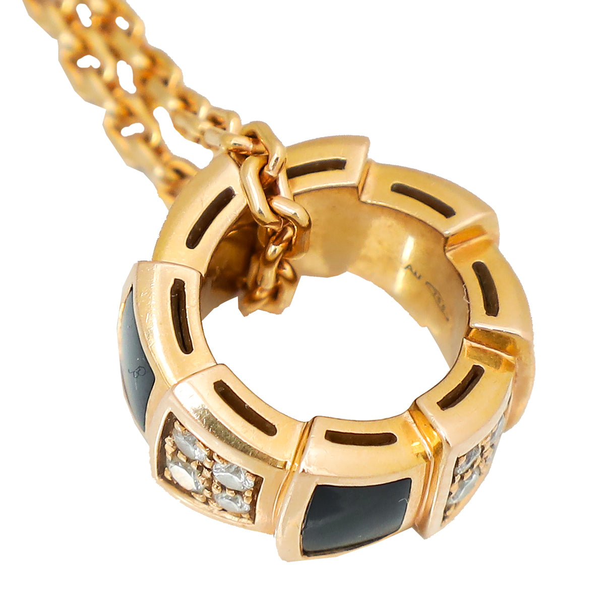 Bvlgari 18K Rose Gold Diamond Onyx Serpenti Viper Pendant Necklace
