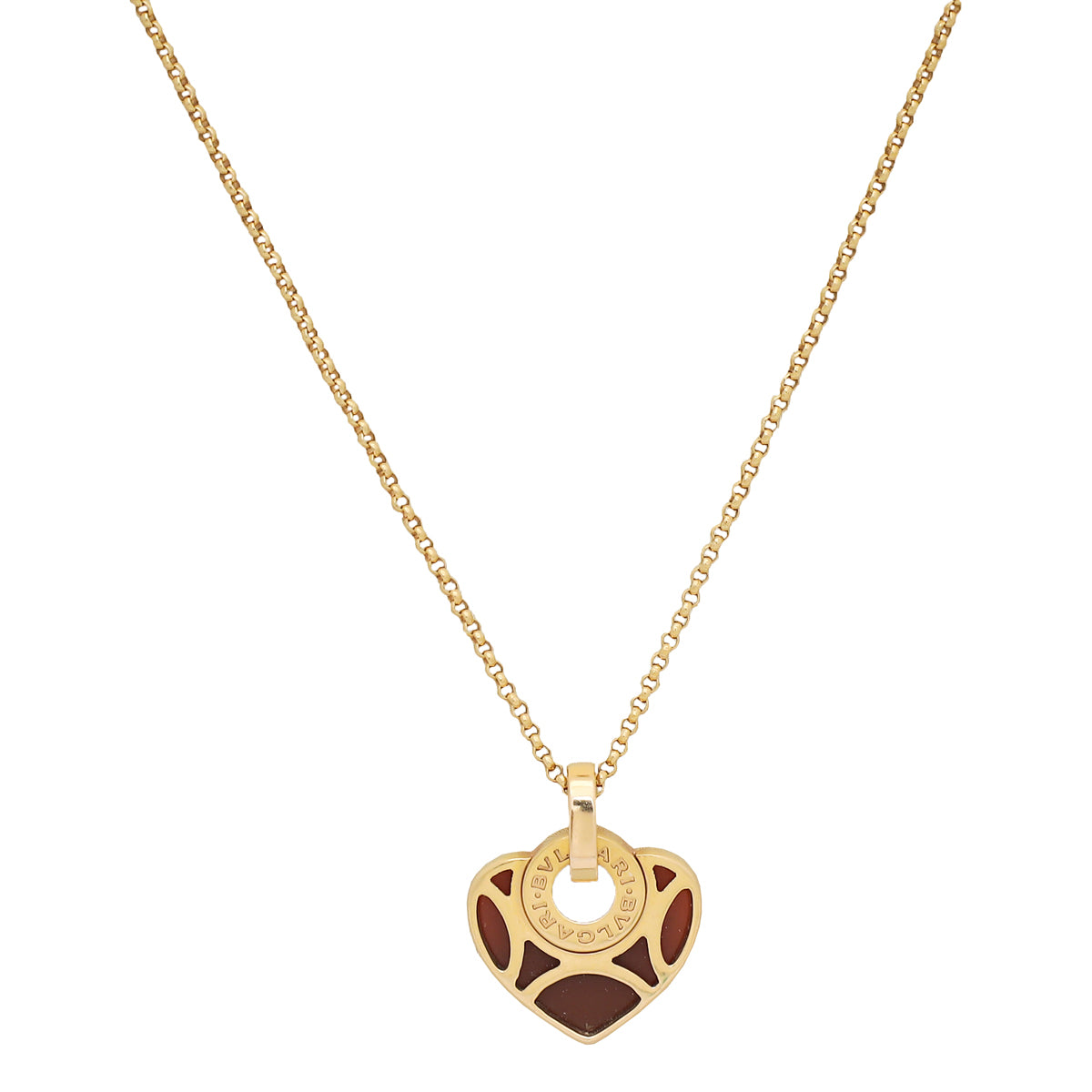 Bvlgari 18K Pink Gold Carnelian Cuore Heart Pendant Necklace