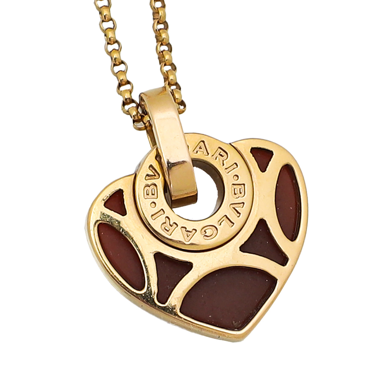 Bvlgari 18K Pink Gold Carnelian Cuore Heart Pendant Necklace-Bvlgari-THE CLOSET