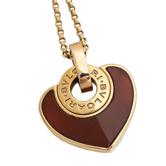 Bvlgari 18K Pink Gold Carnelian Cuore Heart Pendant Necklace