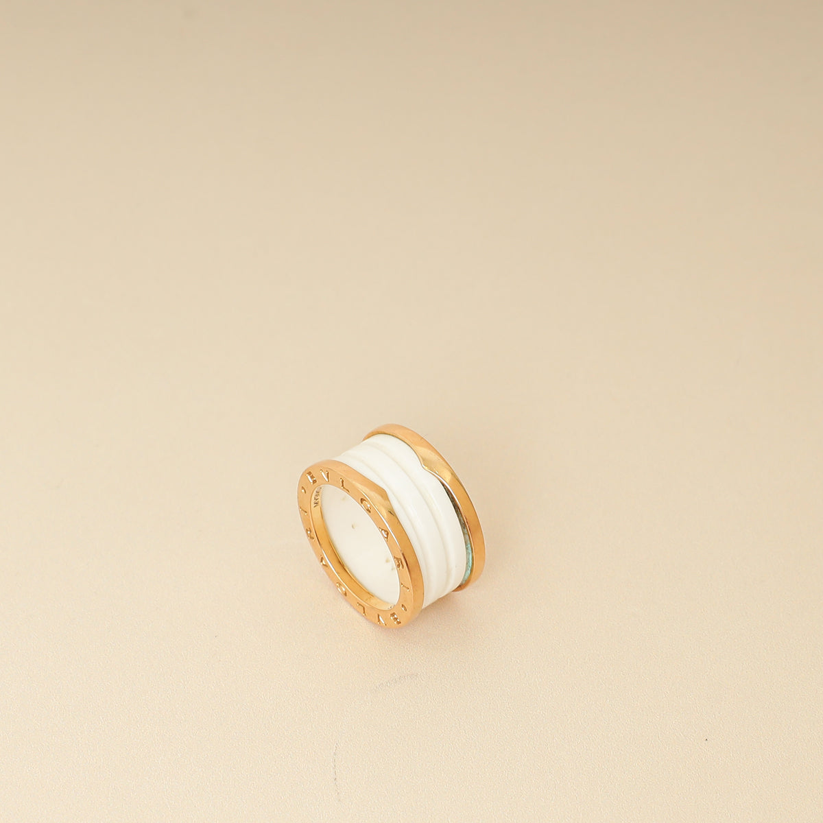 Bvlgari 18K Rose Gold B.zero1 Four Band White Ceramic Ring 55